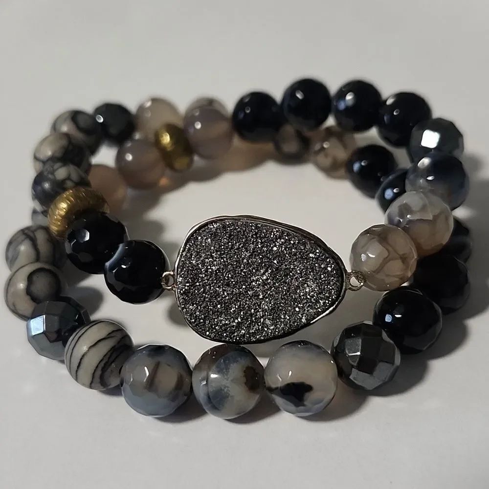 Silpada 925 Sterling Silver Ode To Geode Druzy Hematite & Agate Bracelet